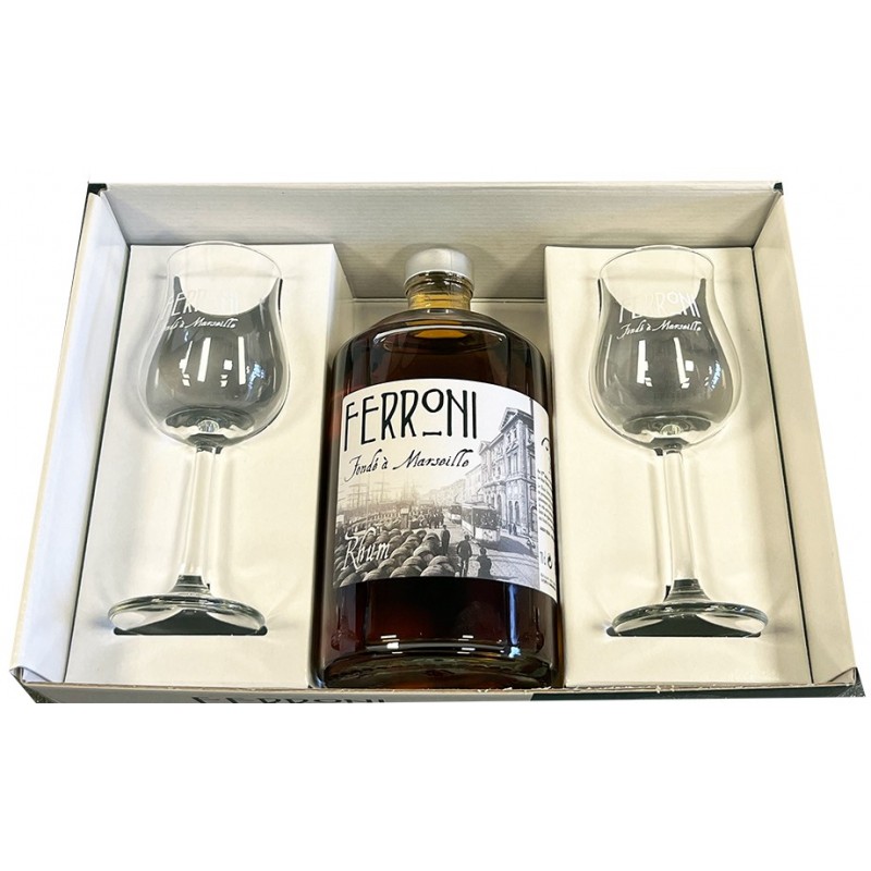 Coffret Rhum Ferroni Ambré 2 verres - Marseille 40° - Saumane Arts & Vin