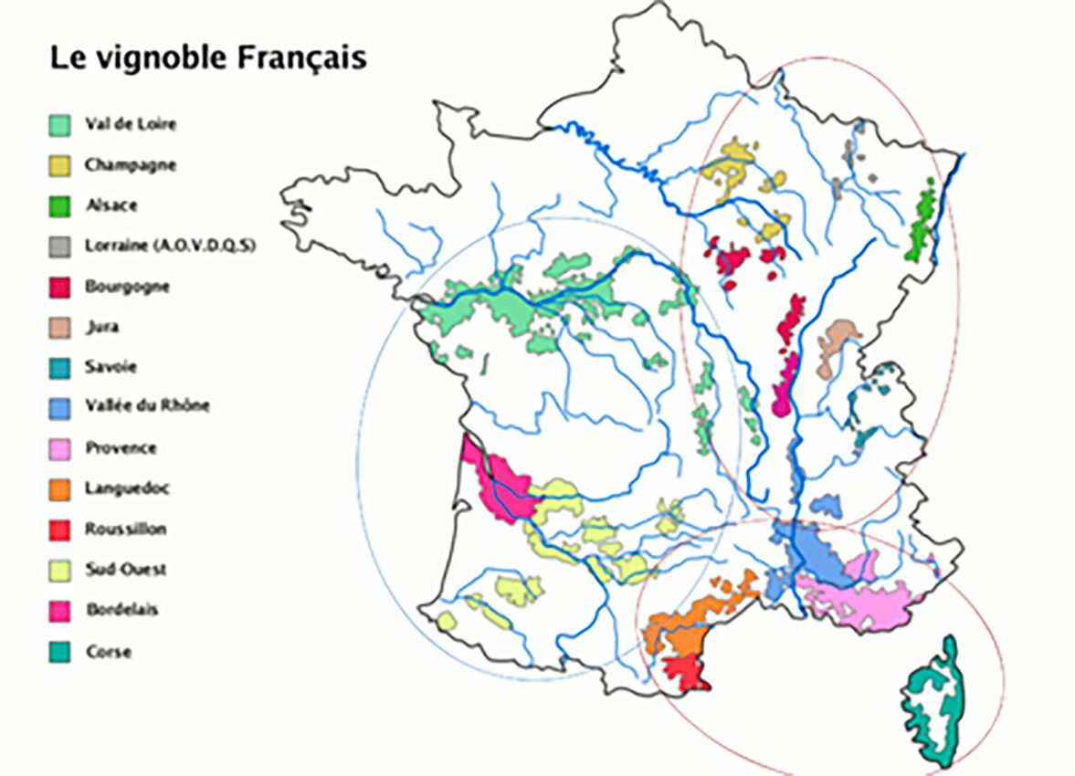 Carte des Régions viticoles de France